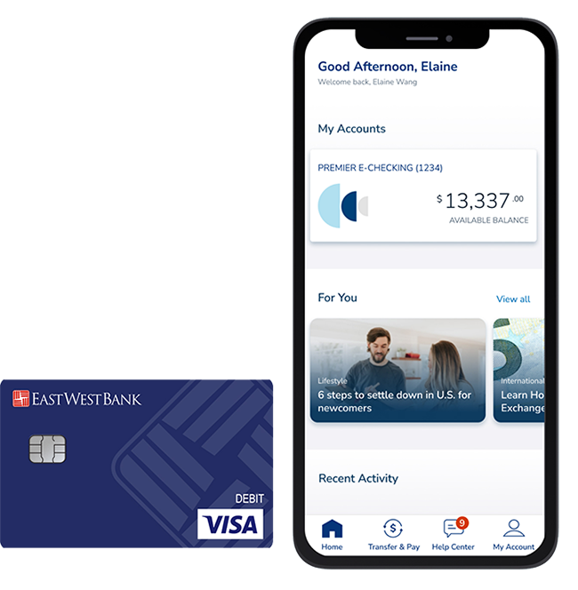 Mobile app and East West Bank Visa Debit Card